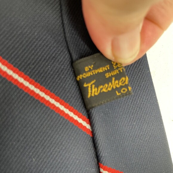 THRESHER & GLENNY London Blue with Red Stipes Vintage Polyester - Picture 6 of 8